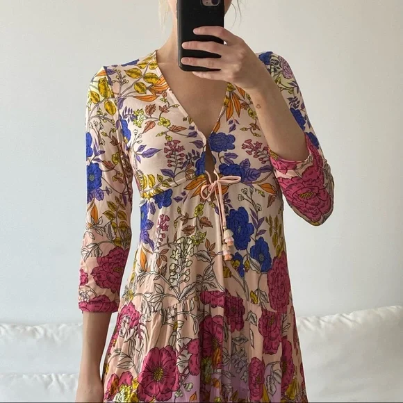 Hale Bob Floral Print Long Sleeve Mini Dress Size S - Picture 2 of 5